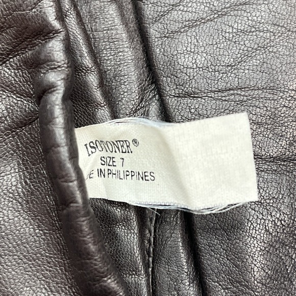 Isotoner Leather Driving Gloves Womens Size 7 Brown Leather Acrylic Nylon Lining - Picture 4 of 5